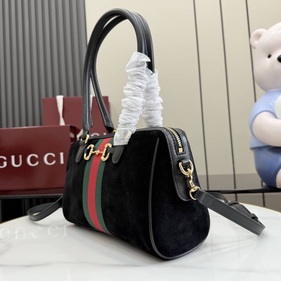 Gucci Borsetto Suede Medium Black Boston Bag_2_162437 Gucci Borsetto Suede Medium Black Boston Bag