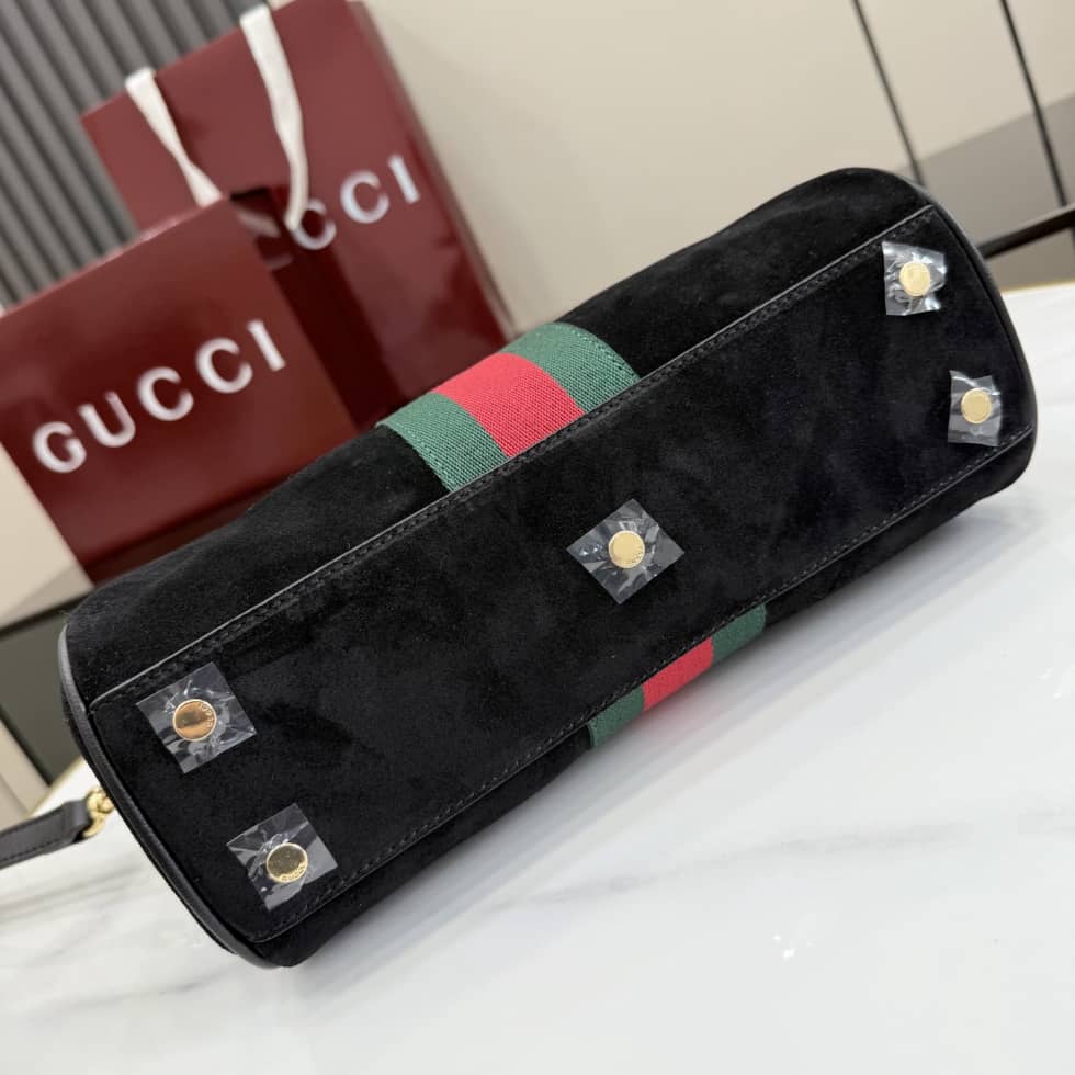 Gucci Borsetto Suede Medium Black Boston Bag_6_162437 Gucci Borsetto Suede Medium Black Boston Bag