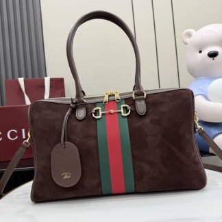 Gucci Borsetto Suede Large Brown Boston Bag