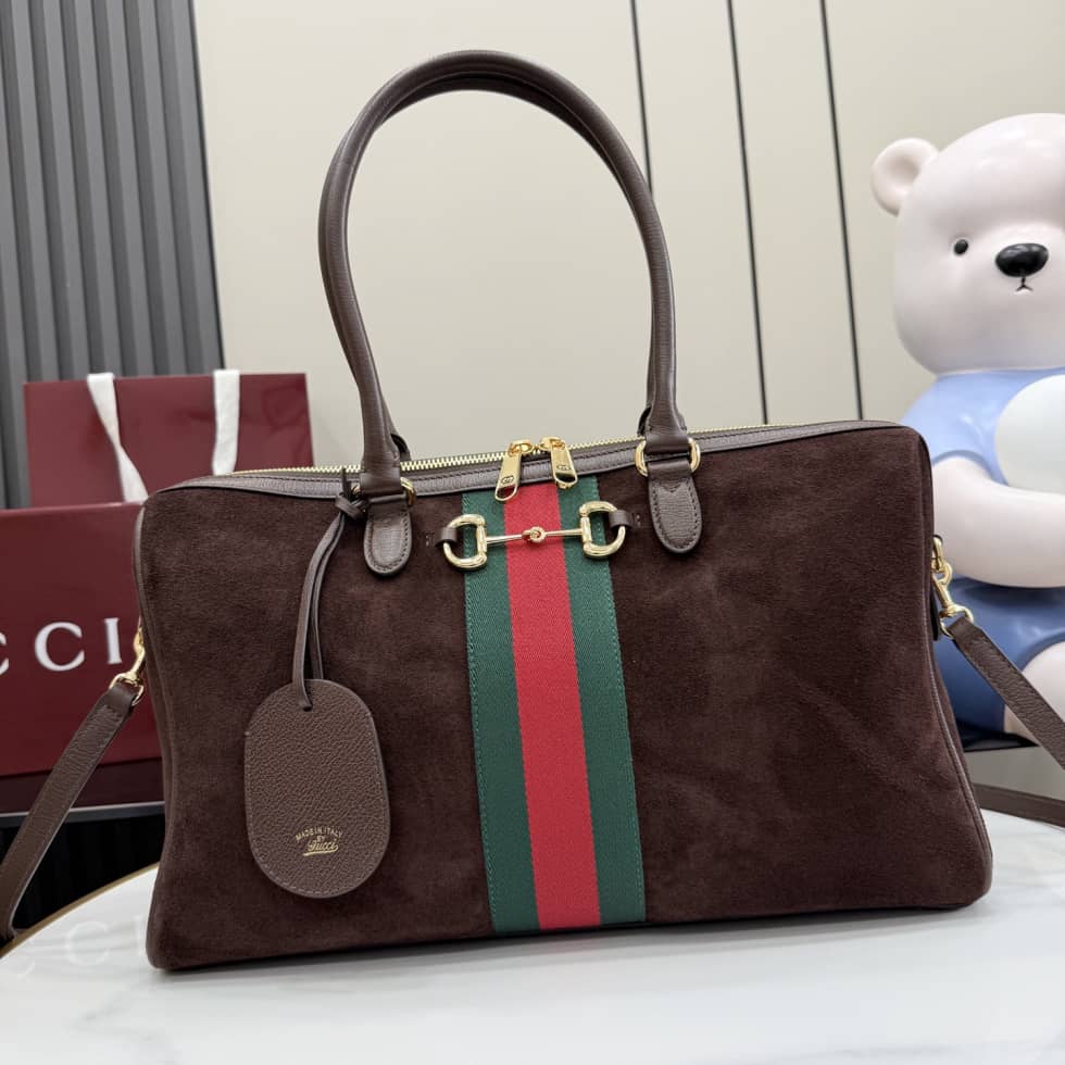 Gucci Borsetto Suede Large Brown Boston Bag_10_162447 Gucci Borsetto Suede Large Brown Boston Bag