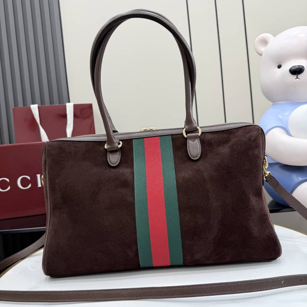 Gucci Borsetto Suede Large Brown Boston Bag_1_162447 Gucci Borsetto Suede Large Brown Boston Bag