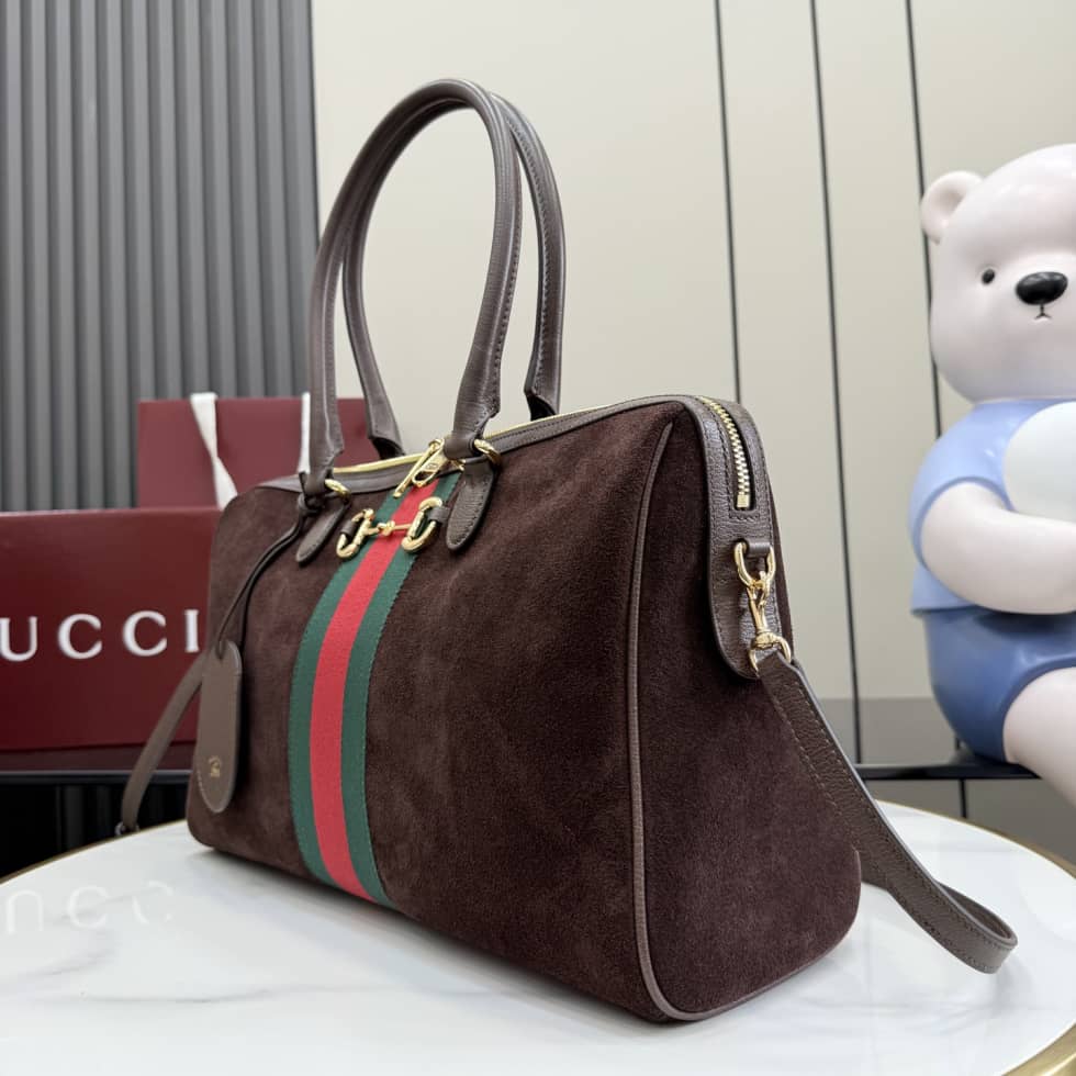 Gucci Borsetto Suede Large Brown Boston Bag_2_162447 Gucci Borsetto Suede Large Brown Boston Bag