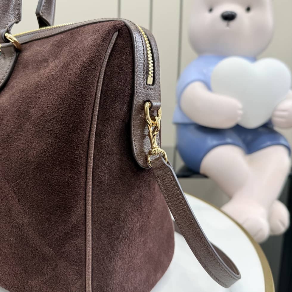 Gucci Borsetto Suede Large Brown Boston Bag_5_162447 Gucci Borsetto Suede Large Brown Boston Bag