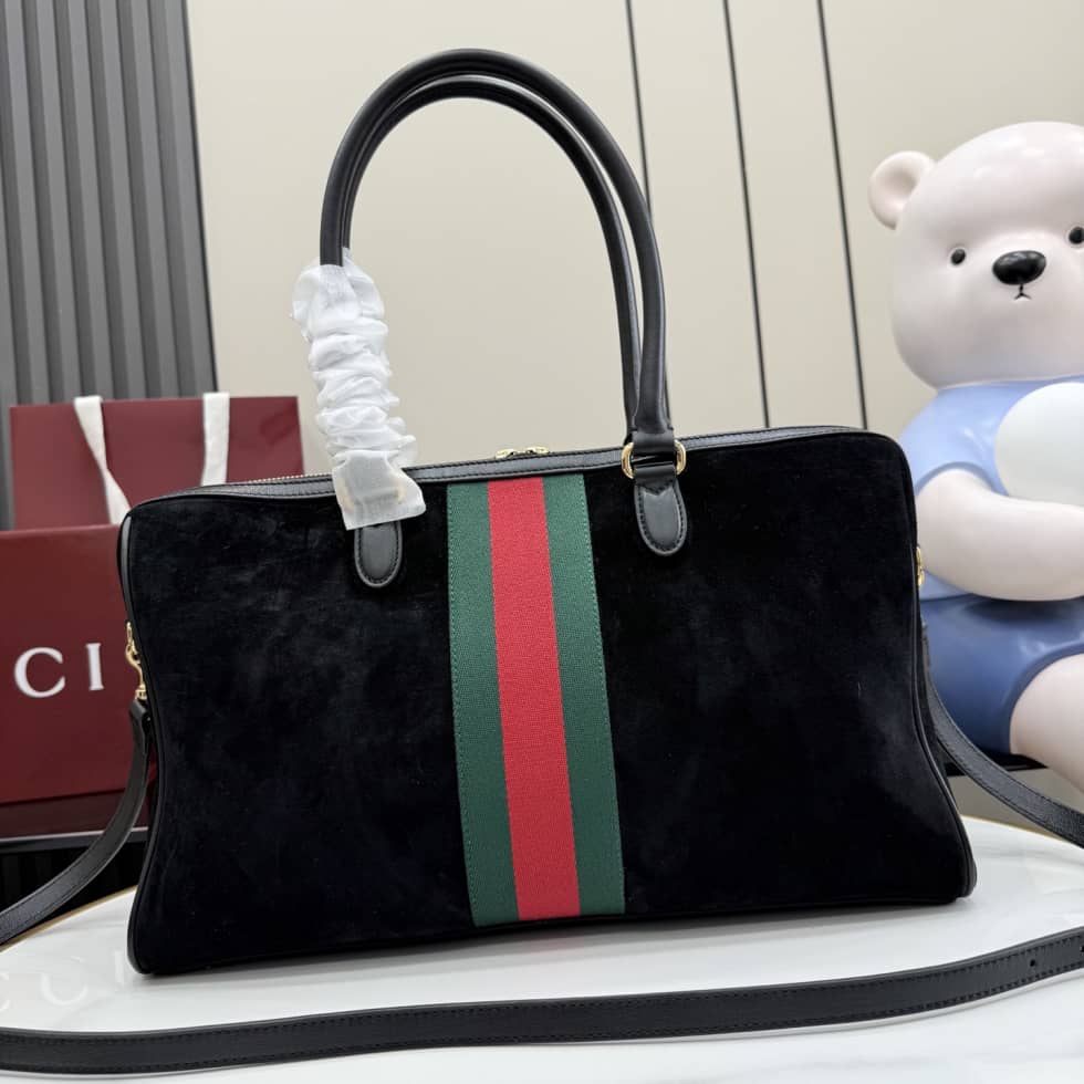 Gucci Borsetto Suede Large Black Boston Bag_1_162457 Gucci Borsetto Suede Large Black Boston Bag