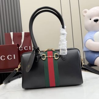 Gucci Borsetto Leather Medium Black Boston Bag