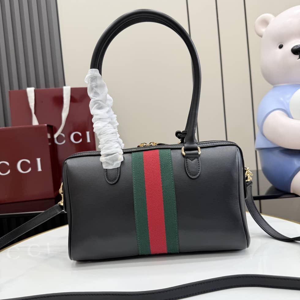 Gucci Borsetto Leather Medium Black Boston Bag_1_162467 Gucci Borsetto Leather Medium Black Boston Bag