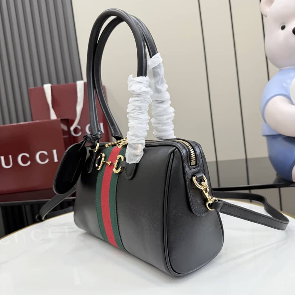 Gucci Borsetto Leather Medium Black Boston Bag_2_162467 Gucci Borsetto Leather Medium Black Boston Bag