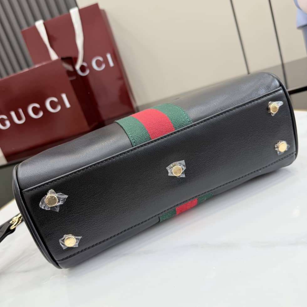 Gucci Borsetto Leather Medium Black Boston Bag_6_162467 Gucci Borsetto Leather Medium Black Boston Bag