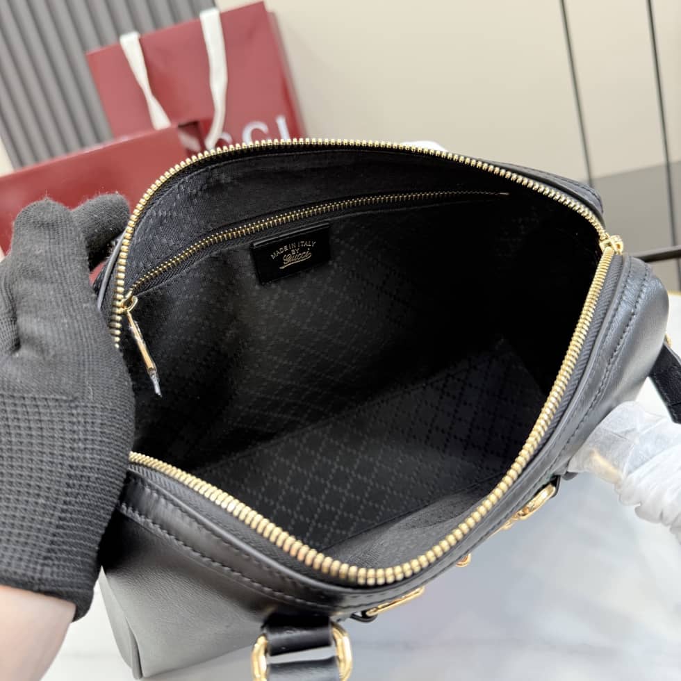 Gucci Borsetto Leather Medium Black Boston Bag_7_162467 Gucci Borsetto Leather Medium Black Boston Bag