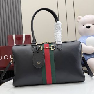 Gucci Borsetto Leather Large Black Boston Bag
