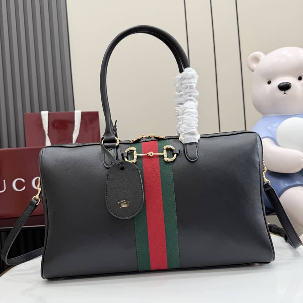 Gucci Borsetto Leather Large Black Boston Bag_10_162477 Gucci Borsetto Leather Large Black Boston Bag