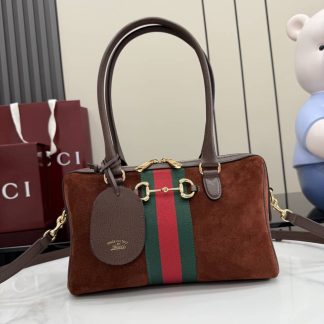 Gucci Borsetto Suede Medium Brown Boston Bag