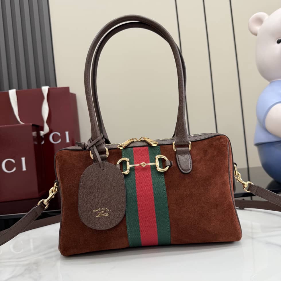 Gucci Borsetto Suede Medium Brown Boston Bag_10_162487 Gucci Borsetto Suede Medium Brown Boston Bag