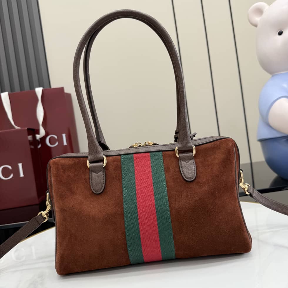 Gucci Borsetto Suede Medium Brown Boston Bag_1_162487 Gucci Borsetto Suede Medium Brown Boston Bag