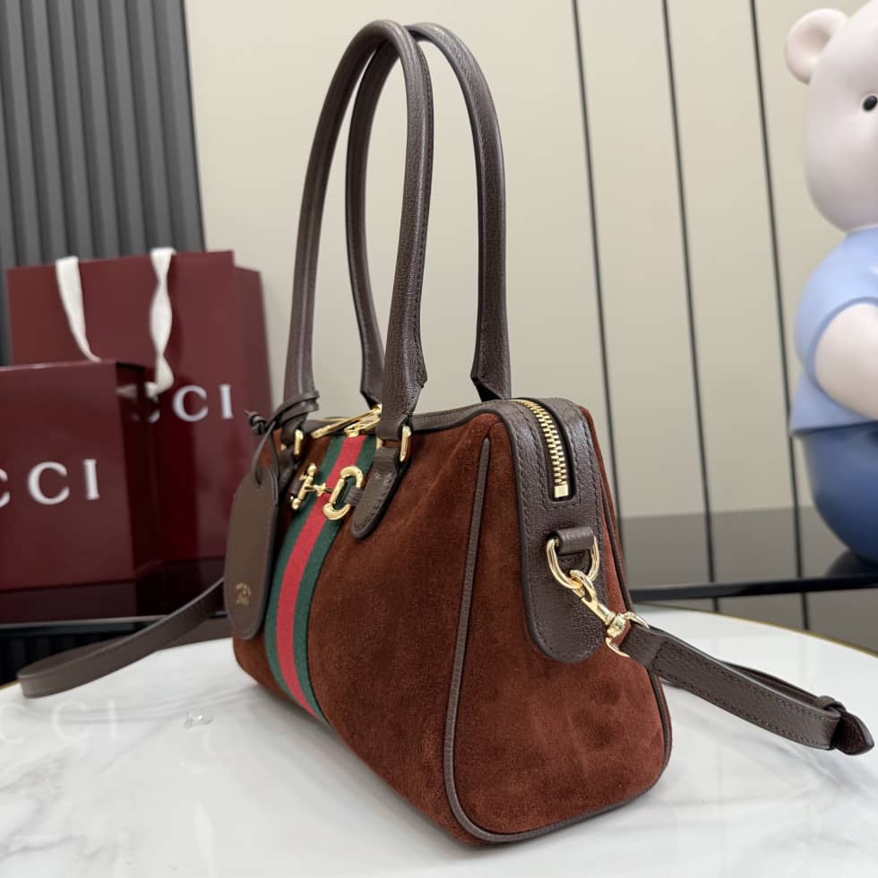 Gucci Borsetto Suede Medium Brown Boston Bag_2_162487 Gucci Borsetto Suede Medium Brown Boston Bag