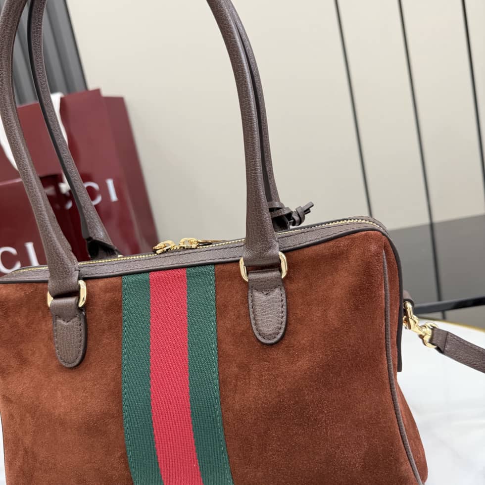 Gucci Borsetto Suede Medium Brown Boston Bag_4_162487 Gucci Borsetto Suede Medium Brown Boston Bag
