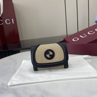 Gucci GG Canvas Small Beige Black Wallet 818811