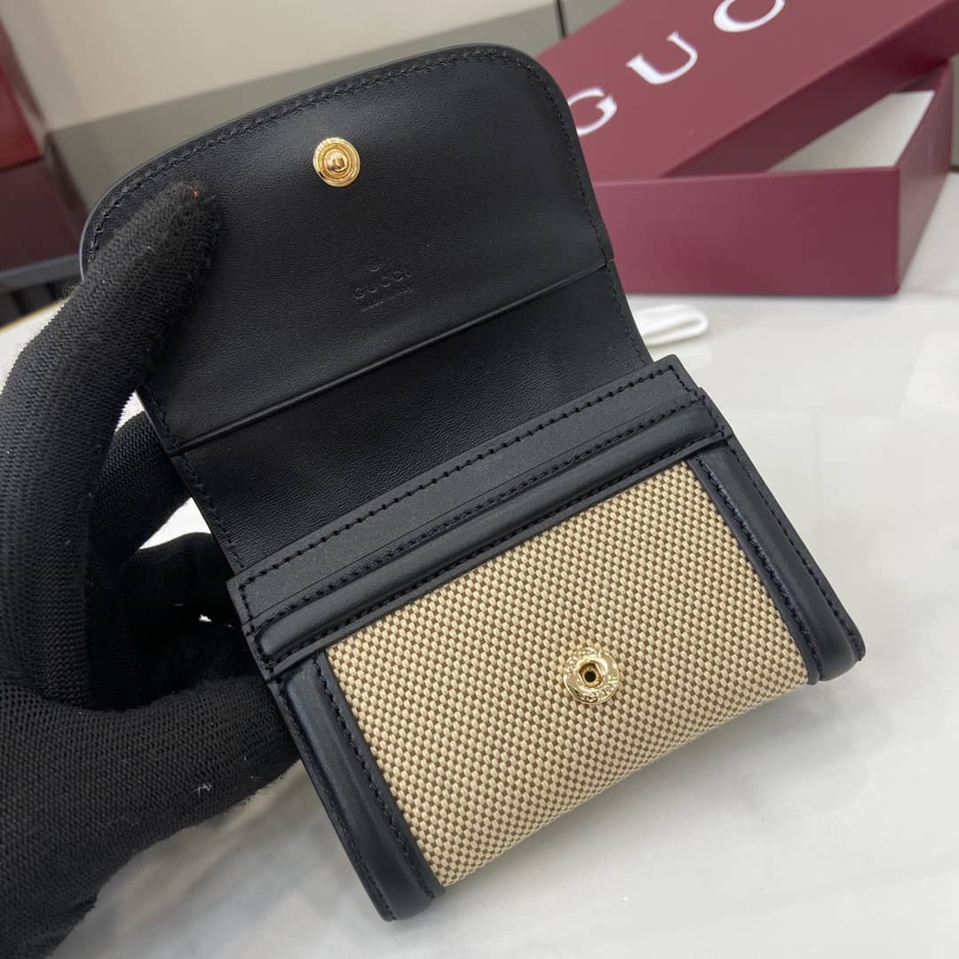 Gucci GG Canvas Small Beige Black Wallet 818811_7_162497 Gucci GG Canvas Small Beige Black Wallet 818811
