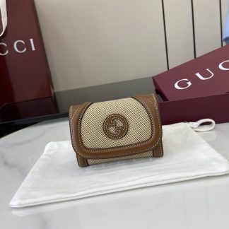 Gucci GG Canvas Small Beige Brown Wallet 818811