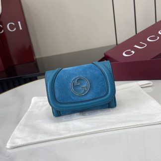 Gucci Suede Small Blue Wallet 818795