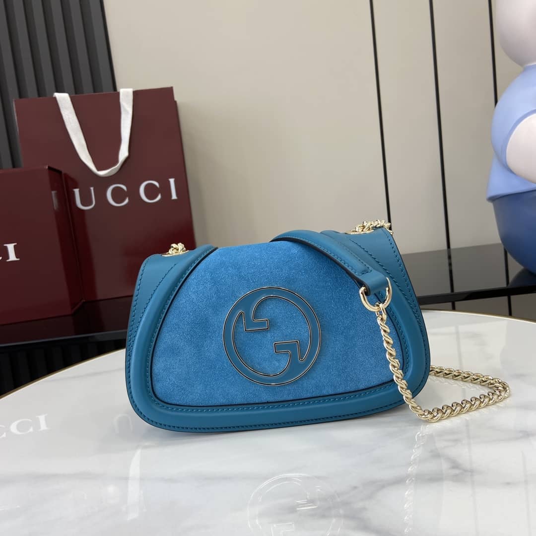 Gucci Blondie Suede Small Blue Shoulder Bag 815711_10_162706 Gucci Blondie Suede Small Blue Shoulder Bag 815711