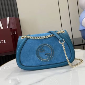 Gucci Blondie Suede Medium Blue Shoulder Bag