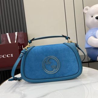 Gucci Blondie Suede Medium Blue Top Handle Bag