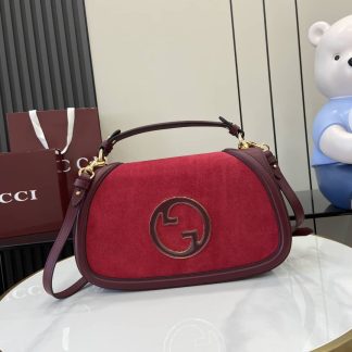 Gucci Blondie Suede Medium Red Top Handle Bag