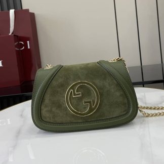 Gucci Blondie Suede Small Green Shoulder Bag