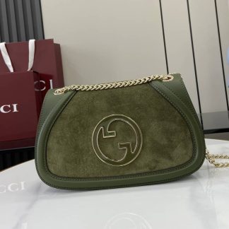 Gucci Blondie Suede Medium Green Shoulder Bag