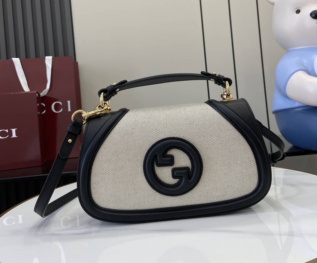Gucci Blondie Canvas Medium Black Top Handle Bag_10_163026 Gucci Blondie Canvas Medium Black Top Handle Bag