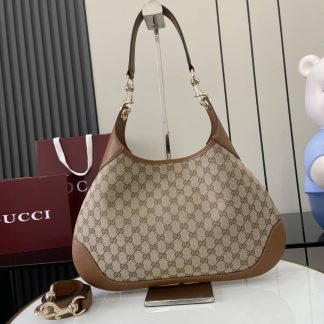 Gucci B GG Monogram Canvas Medium Brown Hobo Bag