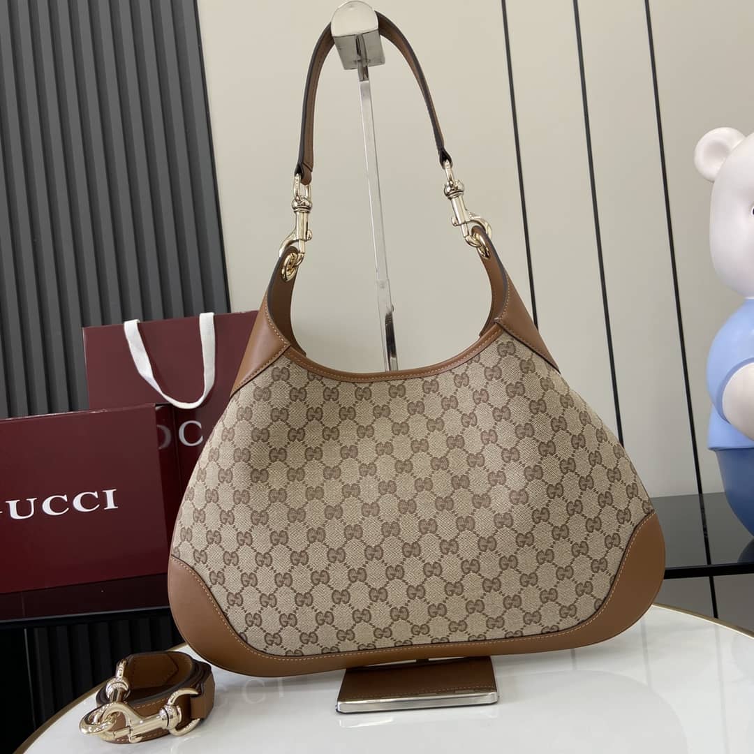 Gucci B GG Monogram Canvas Medium Brown Hobo Bag_10_163446 Gucci B GG Monogram Canvas Medium Brown Hobo Bag