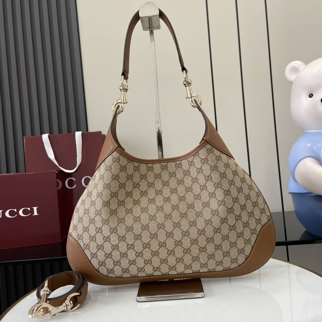 Gucci B GG Monogram Canvas Medium Brown Hobo Bag_1_163446 Gucci B GG Monogram Canvas Medium Brown Hobo Bag