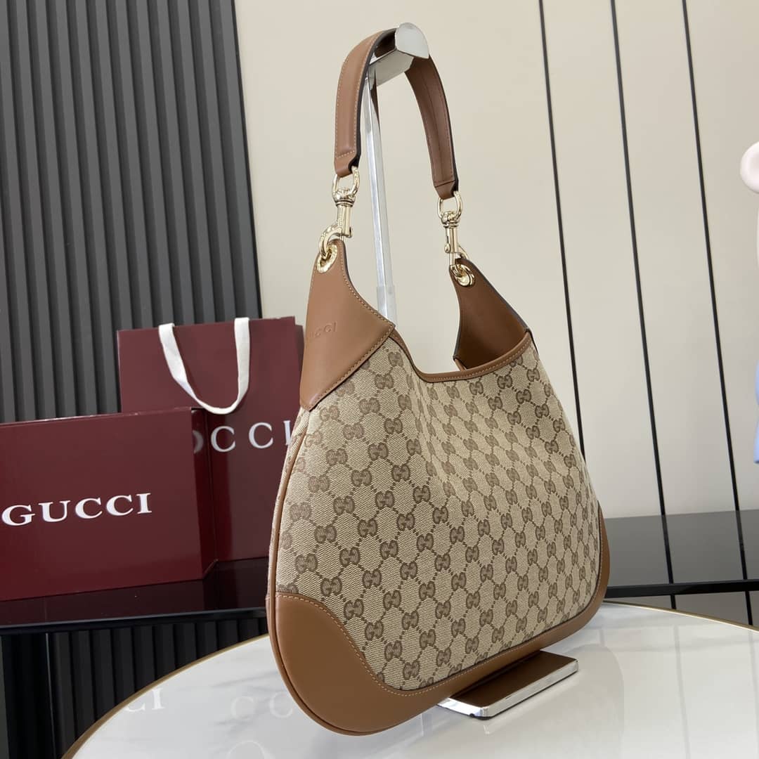 Gucci B GG Monogram Canvas Medium Brown Hobo Bag_2_163446 Gucci B GG Monogram Canvas Medium Brown Hobo Bag
