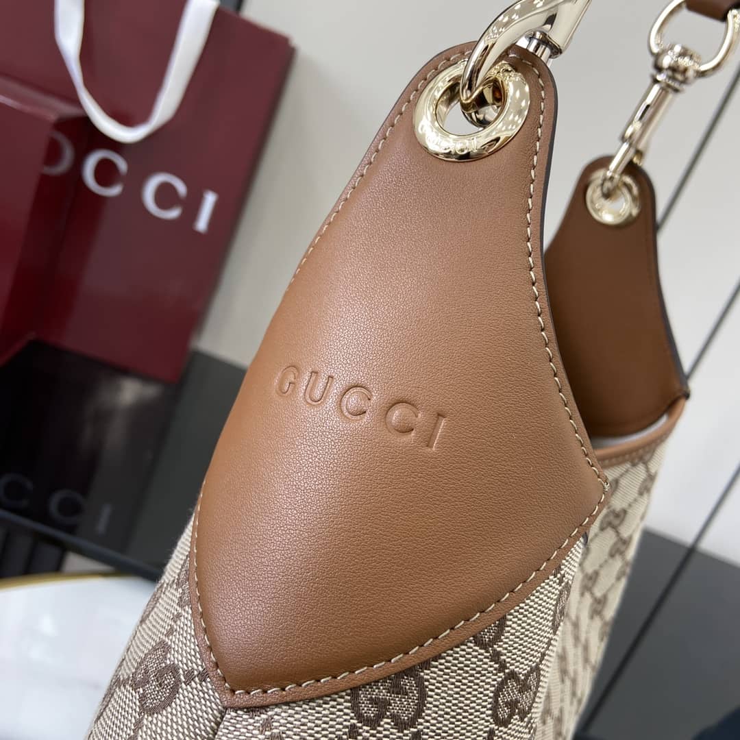 Gucci B GG Monogram Canvas Medium Brown Hobo Bag_4_163446 Gucci B GG Monogram Canvas Medium Brown Hobo Bag