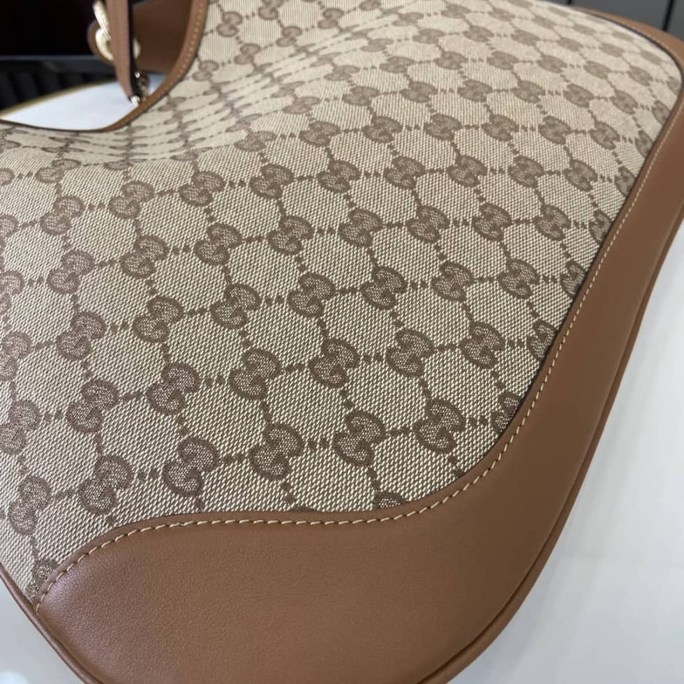Gucci B GG Monogram Canvas Medium Brown Hobo Bag_5_163446 Gucci B GG Monogram Canvas Medium Brown Hobo Bag