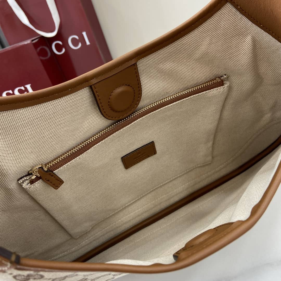 Gucci B GG Monogram Canvas Medium Brown Hobo Bag_7_163446 Gucci B GG Monogram Canvas Medium Brown Hobo Bag