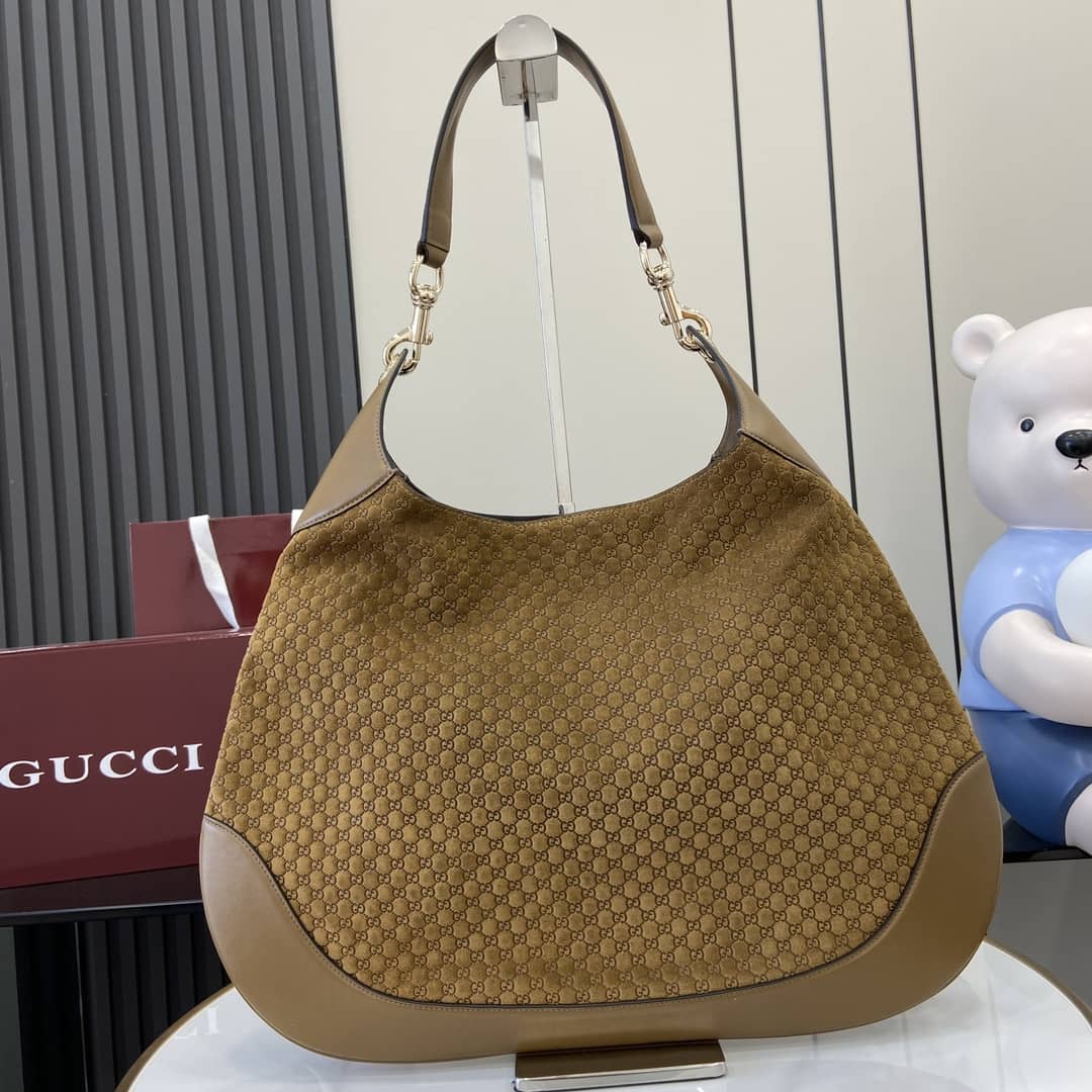 Gucci B GG Suede Embossed Large Brown Hobo Bag_1_163456 Gucci B GG Suede Embossed Large Brown Hobo Bag