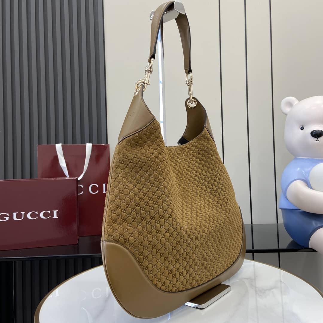 Gucci B GG Suede Embossed Large Brown Hobo Bag_2_163456 Gucci B GG Suede Embossed Large Brown Hobo Bag