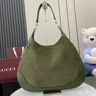 Gucci B GG Embossed Suede Large Green Hobo Bag