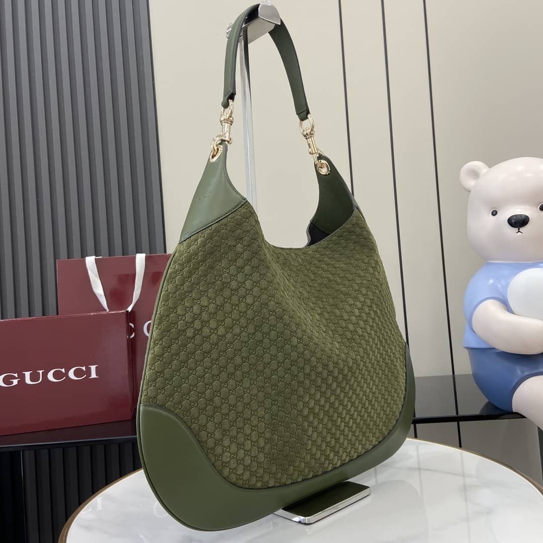Gucci B GG Embossed Suede Large Green Hobo Bag_1_163466 Gucci B GG Embossed Suede Large Green Hobo Bag
