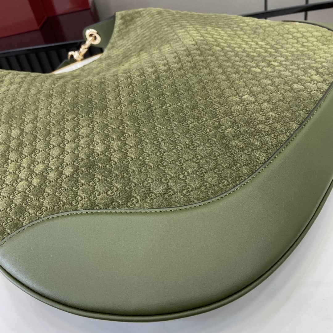 Gucci B GG Embossed Suede Large Green Hobo Bag_5_163466 Gucci B GG Embossed Suede Large Green Hobo Bag