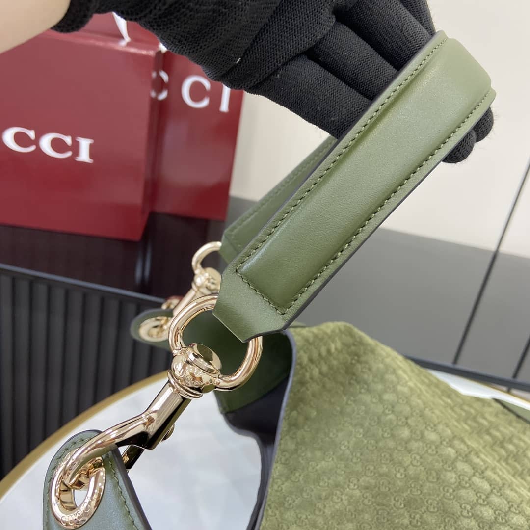 Gucci B GG Embossed Suede Large Green Hobo Bag_6_163466 Gucci B GG Embossed Suede Large Green Hobo Bag