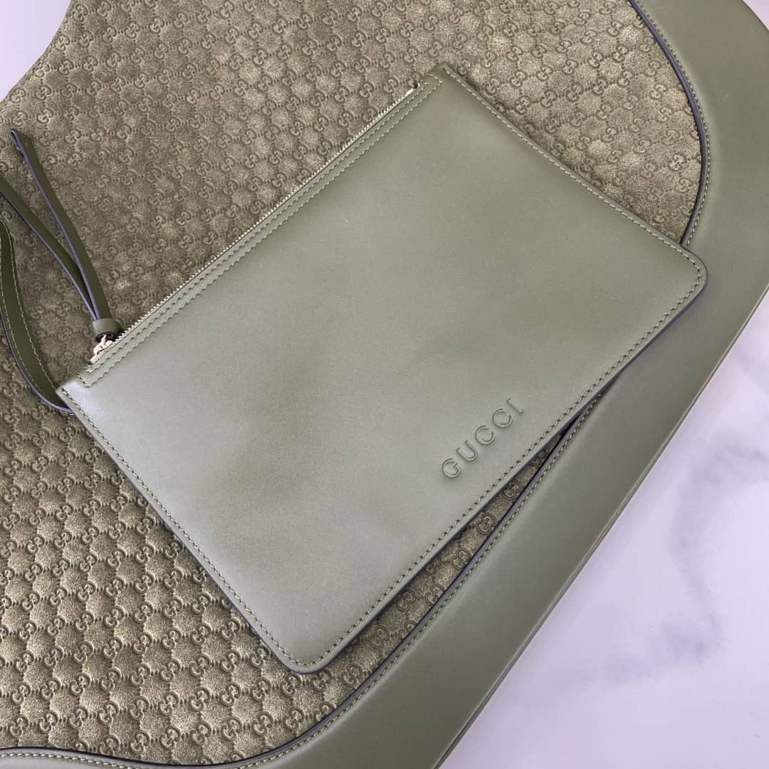 Gucci B GG Embossed Suede Large Green Hobo Bag_7_163466 Gucci B GG Embossed Suede Large Green Hobo Bag