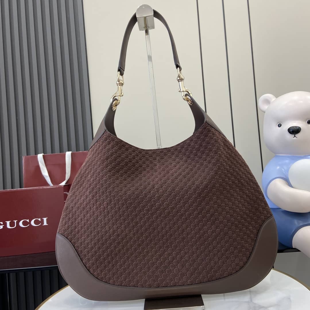 Gucci B GG Suede Embossed Large Brown Hobo Bag_10_163476 Gucci B GG Suede Embossed Large Brown Hobo Bag