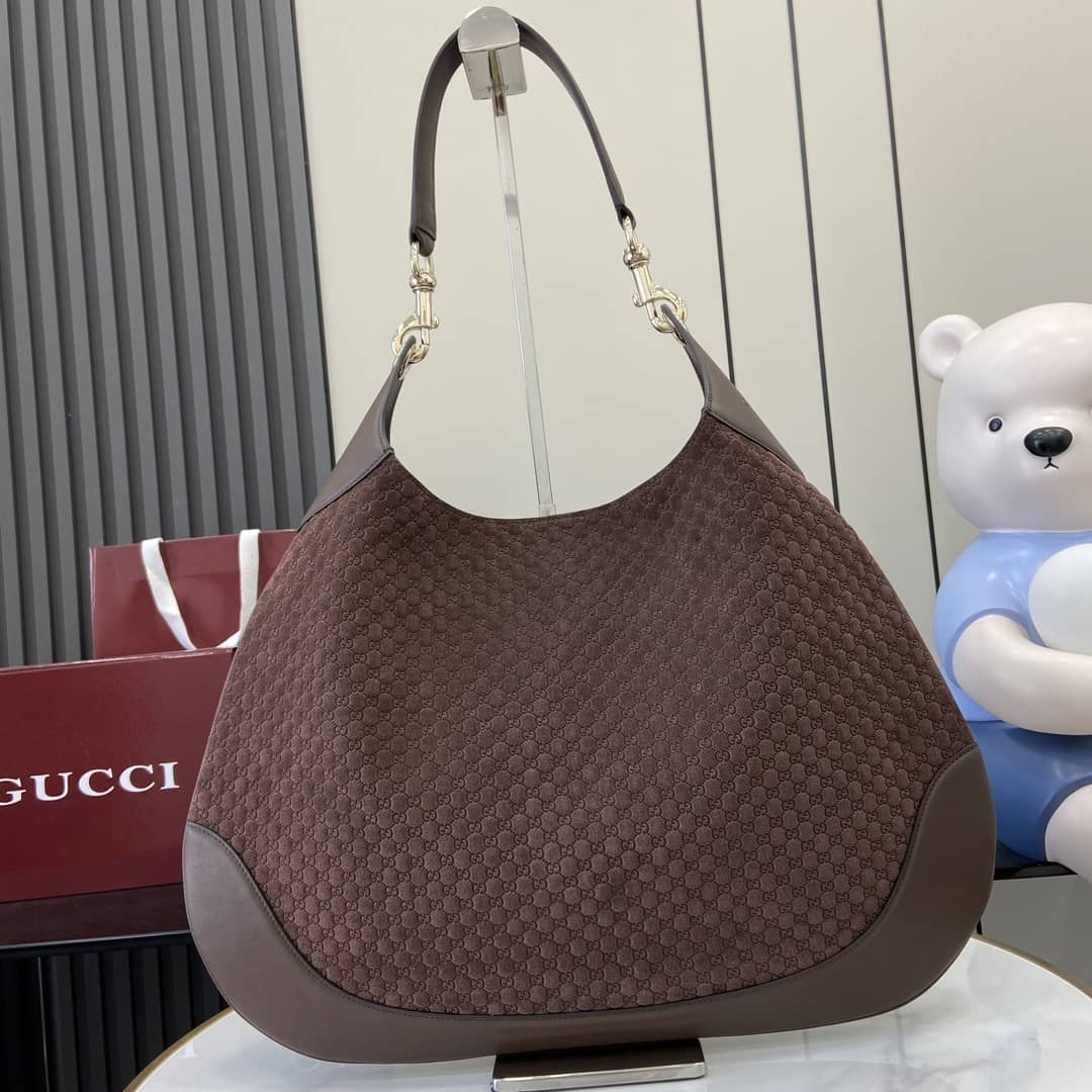 Gucci B GG Suede Embossed Large Brown Hobo Bag_1_163476 Gucci B GG Suede Embossed Large Brown Hobo Bag
