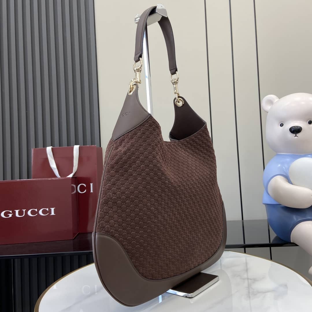 Gucci B GG Suede Embossed Large Brown Hobo Bag_2_163476 Gucci B GG Suede Embossed Large Brown Hobo Bag