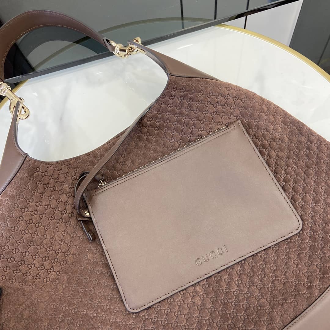Gucci B GG Suede Embossed Large Brown Hobo Bag_5_163476 Gucci B GG Suede Embossed Large Brown Hobo Bag