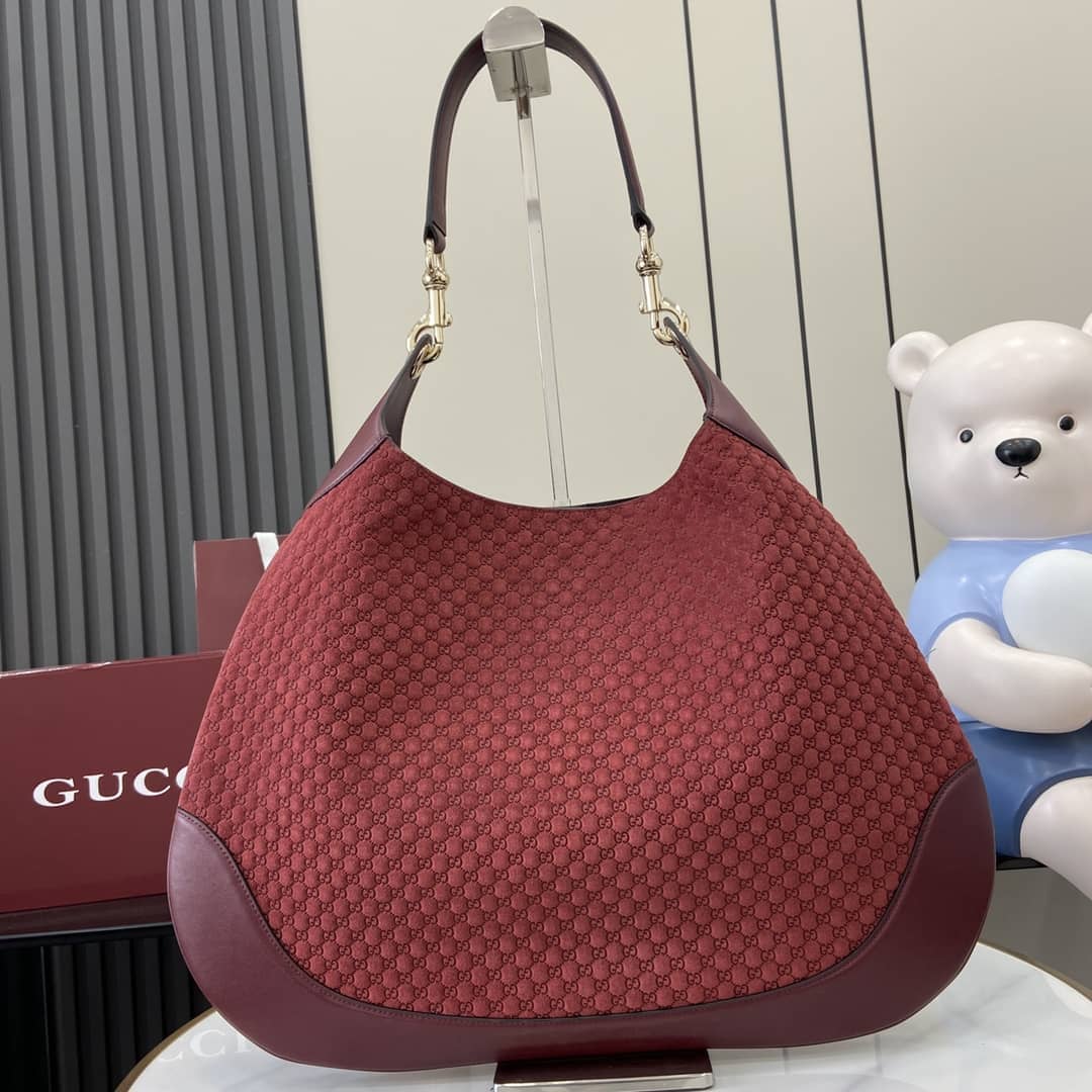 Gucci B GG Suede Embossed Large Red Hobo Bag_10_163486 Gucci B GG Suede Embossed Large Red Hobo Bag